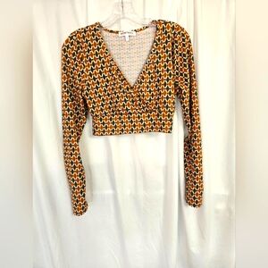 Kontro J - Cropped Brown Fall Print Midriff Half Top
